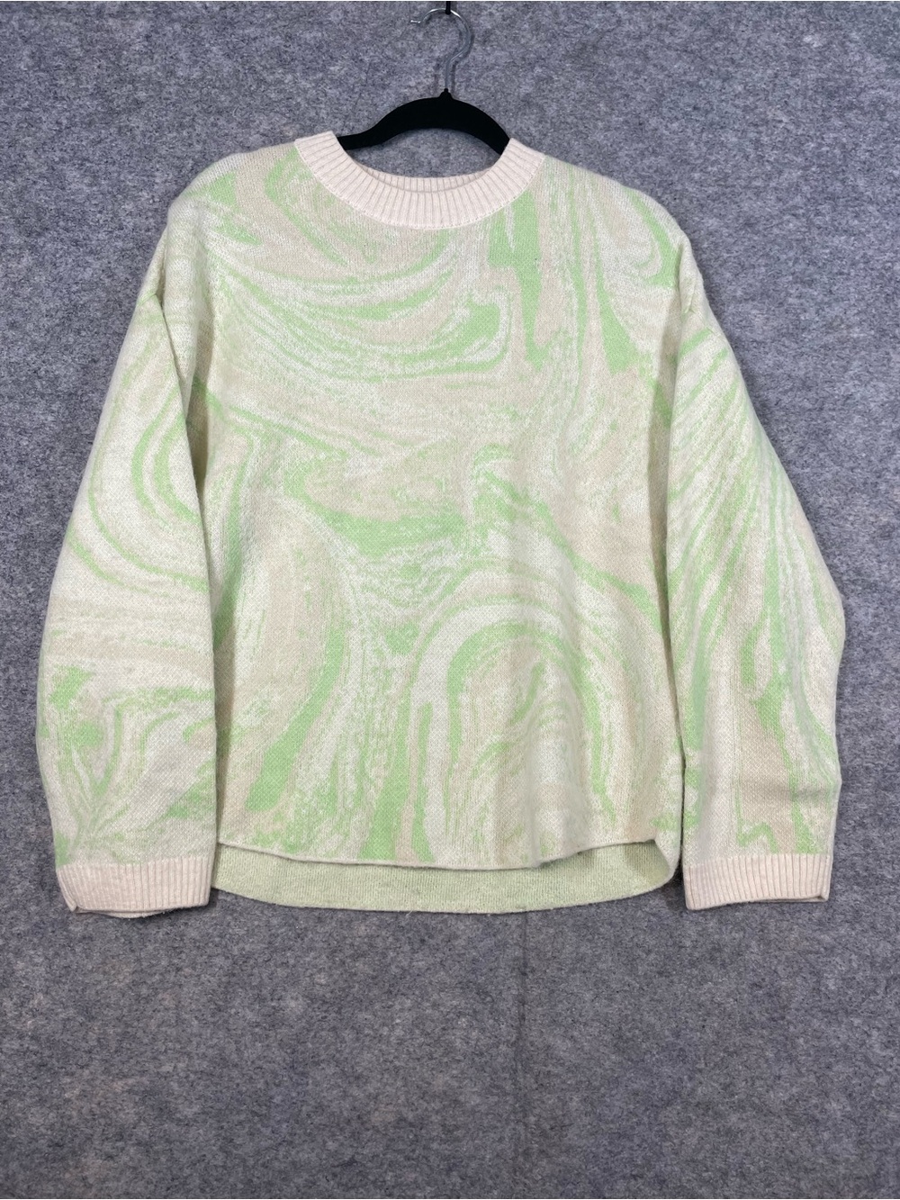 & Other Stories Alpaca Wool Blend Green Marble Pattern Crewneck Sweater XS